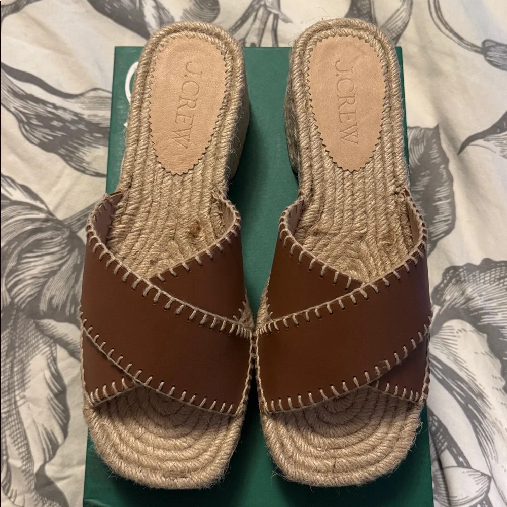 J.Crew Made-in-Spain block-heel espadrilles shoes in leather CJ765